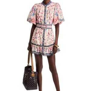 FARM Rio Pink Floral Dress with Blue Accents